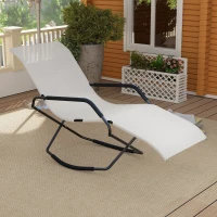 Outsunny Outdoor Folding Rocking Chair, Foldable Chaise Lounge Pool Chair, Zero Gravity Lounge Chair with Armrests for Sun Tanning, Sunbathing, Rocker for Patio, Lawn, Beach, White(m-9)