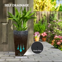 Outsunny Tall Planters for Outdoor Plants Set of 3, 24 In Taper Planters with Drainage Holes, Rattan Decor Plant Pots for Indoor Outdoor Front Porch Patio Backyard, Gray(m-5)