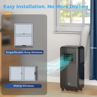 HOMCOM 8,000 BTU Moible Air Conditioner 345 Sq. Ft., Dehumidifier Fan Auto Sleep with 24H Timer On/Off, Window Kit, Black(m-7)