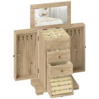 HOMCOM 4-Tier Wooden Jewelry Box for Women, Jewelry Organizer with Mirror and 2 Drawers for Rings Earrings Necklaces, Brown(m-11)