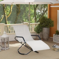 Outsunny Outdoor Folding Rocking Chair, Foldable Chaise Lounge Pool Chair, Zero Gravity Lounge Chair with Armrests for Sun Tanning, Sunbathing, Rocker for Patio, Lawn, Beach, White(m-10)
