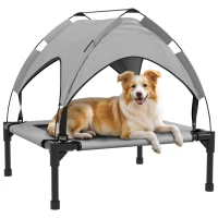 PawHut Raised Dog Bed Cooling Dog Cot w/ Canopy Washable Breathable Mesh, for Small and Medium Dogs, Light Grey(m-11)