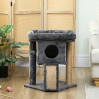 PawHut Cat Tree, Small Cat Tower with Perch, Scratching Post, Cat Condo, Toy Ball for Kitty, Indoor Use, Dark Grey(m-9)