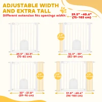 PawHut 30"-41" Extra Wide Pet Gate Barrier with Small Door, 30"H Dog Gate with Safety Gate Barrier, Stair Pressure Fit, White(m-7)