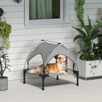 PawHut Raised Dog Bed Cooling Dog Cot w/ Canopy Washable Breathable Mesh, for Small and Medium Dogs, Light Grey(m-8)