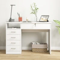Vinsetto Home Office Desk with Storage, Computer Desk with Lockable Drawer and Open Compartment, White(m-7)