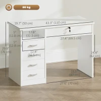 Vinsetto Home Office Desk with Storage, Computer Desk with Lockable Drawer and Open Compartment, White(m-3)
