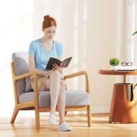 HOMCOM Fabric Lounge Chair, Velvet Armchair, Retro Accent Chair with Wood Legs and Thick Padding for Bedroom, Grey(m-1)