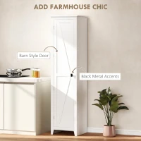 HOMCOM 67" Farmhouse Kitchen Pantry Storage Cabinet with Barn Door, Kitchen Pantry Cabinet with Adjustable Shelves, White(m-6)