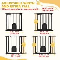 PawHut 30"-41" Extra Wide Pet Gate Barrier with Small Door, 30"H Dog Gate with Safety Gate Barrier, Stair Pressure Fit, Black(m-7)