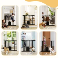 PawHut 30"-41" Extra Wide Pet Gate Barrier with Small Door, 30"H Dog Gate with Safety Gate Barrier, Stair Pressure Fit, Black(m-9)