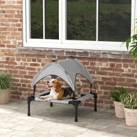 PawHut Raised Dog Bed Cooling Dog Cot w/ Canopy Washable Breathable Mesh, for Small and Medium Dogs, Light Grey(m-1)