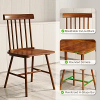 HOMCOM Dining Chairs Set of 2, Farmhouse Wood Kitchen Chairs with Rubber Wood Frame, Spindle Back for Dining Room, Light Brown(m-7)