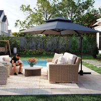 Outsunny 10' x 10' Cantilever Patio Umbrella, Double Top Square Offset Umbrella with 360° Rotation, Light Grey