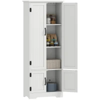 HOMCOM 60" 4-Door Storage Cabinet Multi-Storey Large Space Pantry with Adjustable Shelves White(m-10)