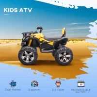 Aosom 12V Kids Recharging Ride-on Electric ATV Quad w/ Realistic Headlights Wide Wheel, Yellow(m-4)