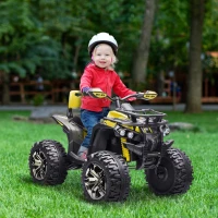 Aosom 12V Kids Recharging Ride-on Electric ATV Quad w/ Realistic Headlights Wide Wheel, Yellow(m-2)