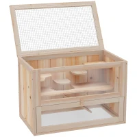 PawHut 2-Level Hamster Cage Mice and Rat House, Small Animal Habitat for Guinea Pigs, Chinchillas with Openable Top, Front Door, Shelf and Ladder, Natural(m-12)