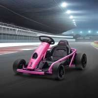 Aosom 24V Electric Go Kart for Kids, Drift Ride-On Racing Go Kart with 2 Speeds, for Boys Girls Aged 8-12 Years Old, Pink(m-10)