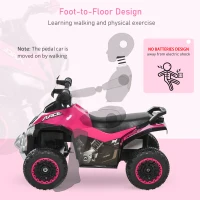 Aosom NO Power Kids Ride On Push Car, Ride Racer, Foot-to-floor Sliding Car, Walking ATV Toy with Music, Lights, for 1.5-3 Years Old, Pink(m-6)