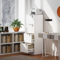 HOMCOM Lockable Filing Cabinet with 4 Fluted Drawers, File Cabinet with Adjustable Hanging Rails for A4 Letter Files, White(m-8)