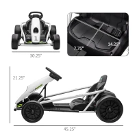 Aosom 24V Electric Go Kart for Kids, Drift Ride-On Racing Go Kart with 2 Speeds, for Boys Girls Aged 8-12 Years Old, White(m-3)