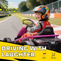 Aosom 24V Electric Go Kart for Kids, Drift Ride-On Racing Go Kart with 2 Speeds, for Boys Girls Aged 8-12 Years Old, Pink(m-8)