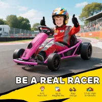 Aosom 24V Electric Go Kart for Kids, Drift Ride-On Racing Go Kart with 2 Speeds, for Boys Girls Aged 8-12 Years Old, Pink(m-4)
