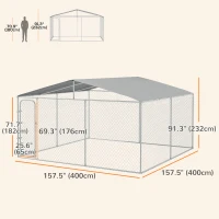PawHut Dog Kennel Outdoor, Heavy Duty Playpen with Secure Lock, Cover, for Backyard & Patio, 13.1' x 13.1' x 7.5'(m-3)
