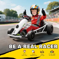 Aosom 24V Electric Go Kart for Kids, Drift Ride-On Racing Go Kart with 2 Speeds, for Boys Girls Aged 8-12 Years Old, White(m-4)