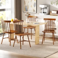 HOMCOM Dining Chairs Set of 4, Farmhouse Wood Kitchen Chairs with Rubber Wood Frame, Spindle Back for Dining Room, Light Brown(m-10)