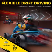 Aosom 24V Electric Go Kart for Kids, Drift Ride-On Racing Go Kart with 2 Speeds, for Boys Girls Aged 8-12 Years Old, Blue(m-5)