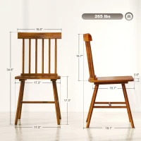 HOMCOM Dining Chairs Set of 4, Farmhouse Wood Kitchen Chairs with Rubber Wood Frame, Spindle Back for Dining Room, Light Brown(m-3)