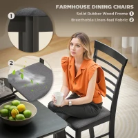 HOMCOM Wooden Dining Chairs Set of 4, Farmhouse Upholstered Kitchen Chairs with Rubber Wood Frame, Black and Gray(m-4)