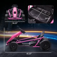 Aosom 24V Electric Go Kart for Kids, Drift Ride-On Racing Go Kart with 2 Speeds, for Boys Girls Aged 8-12 Years Old, Pink(m-3)