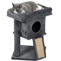 PawHut Cat Tree, Small Cat Tower with Perch, Scratching Post, Cat Condo, Toy Ball for Kitty, Indoor Use, Dark Grey(m-11)