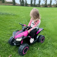 Aosom 12V Kids ATV Quad Car with Forward & Backward Function, Wear-Resistant Wheels, Music, for Toddlers 3-5 Years Old, Pink(m-9)