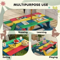 Outsunny Wooden Kids Picnic Table Bench Set with Removable Umbrella for Backyard, Garden, 3-6 Years Old(m-5)