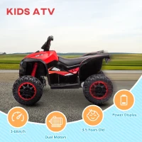 Aosom 12V Kids ATV Quad Car with Forward & Backward Function, Four Wheeler for Kids with Wear-Resistant Wheels, Music, Electric Ride-on ATV for Toddlers Ages 3+ Years Old, Red(m-6)