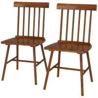 HOMCOM Dining Chairs Set of 2, Farmhouse Wood Kitchen Chairs with Rubber Wood Frame, Spindle Back for Dining Room, Light Brown