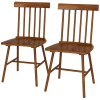HOMCOM Dining Chairs Set of 2, Farmhouse Wood Kitchen Chairs with Rubber Wood Frame, Spindle Back for Dining Room, Light Brown(m-1)