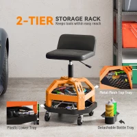 HOMCOM Rolling Creeper Garage Stool, 300 LBS Capacity Mechanic Stool with 360° Wheels, Tool Tray, Adjustable Height, Yellow(m-8)