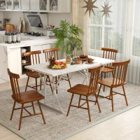 HOMCOM Dining Chairs Set of 4, Farmhouse Wood Kitchen Chairs with Rubber Wood Frame, Spindle Back for Dining Room, Light Brown(m-8)
