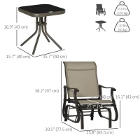 Outsunny 3PCs Gliding Rocking Chair & Bistro Tea Table Set, Grey(m-3)
