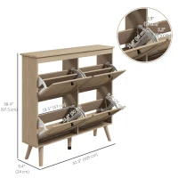 HOMCOM Shoe Cabinet for entryway, Shoe Storage Cabinet with 4 Flip Drawers and Adjustable Shelves for 20 Pairs of Shoes, Oak(m-3)