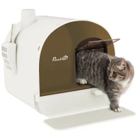 PawHut Cat Litter Box with Lid with Scoop and Filter, White(m-1)