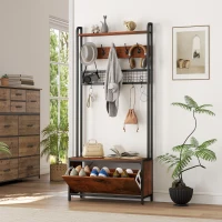 HOMCOM 5-In-1 Coat Rack Shoe Bench, Hall Tree with Bench, Shoe Cabinet, 10 Hooks for Hallway, Mud Room, Rustic Brown(m-10)