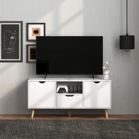 HOMCOM TV Stand with Storage for up to 50" TV, Modern TV Table with Open Shelf, Drawer and 2 Cabinets, White(m-10)