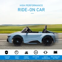 Aosom Licensed BMW I8 Coupe 6V Electric Car, Kids Ride-On Car, Battery Powered Toy with Remote Control Music Horn Lights Suspension for 37-96months Old, Blue(m-4)