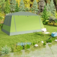 Outsunny Tunnel Tent Camping Shelter w/ Porch, Two Rooms, Lamp Hook, Portable Carry Bag, Green(m-10)